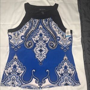 INC International Concepts Black and Blue Paisley Tank Top